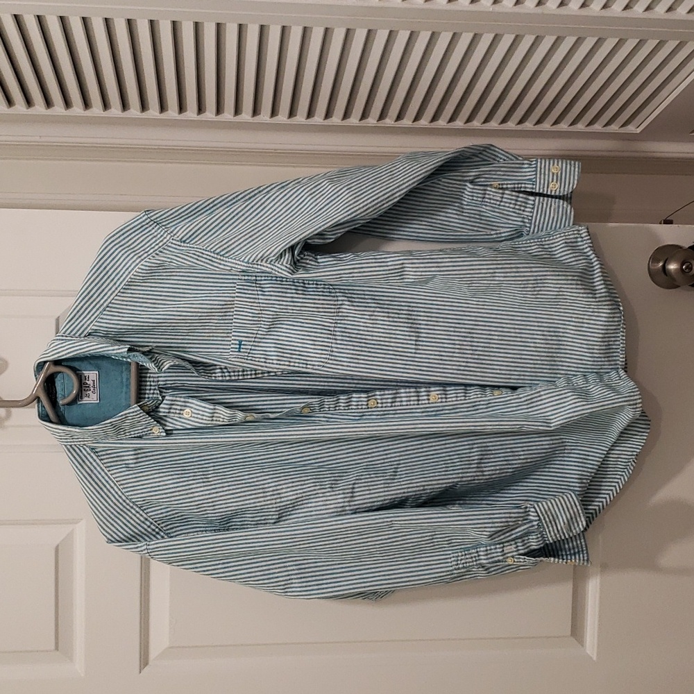 Gap men's Oxford blue and white stripe. Long sleeve. Large.